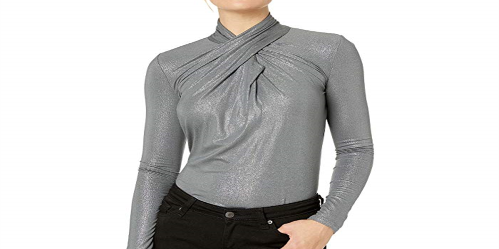 Ralph Lauren Women's Twist Neck Long Sleeve Top -Gray Size L