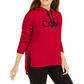 Calvin Klein Women's Velvet Logo High Low Hoodie Red Size X-Large