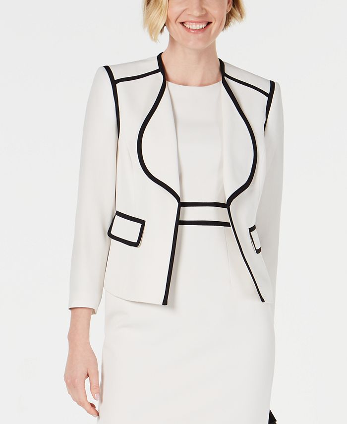 Kasper Women's Petite Wing-Lapel Contrast-Trim Blazer White Size 16 P