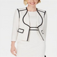 Kasper Women's Petite Wing-Lapel Contrast-Trim Blazer White Size 16 P