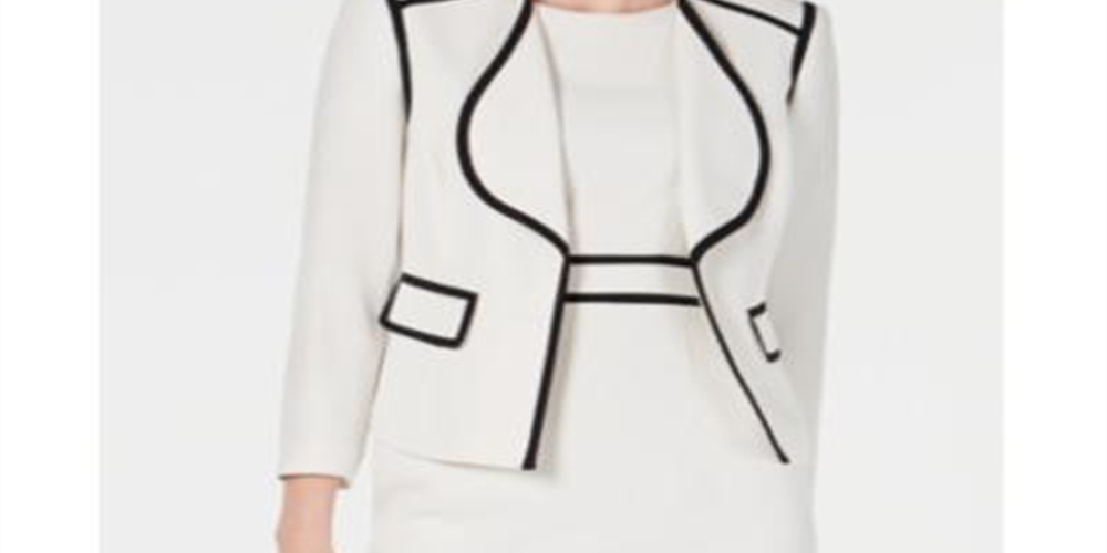 Kasper Women's Petite Wing-Lapel Contrast-Trim Blazer White Size 16 P