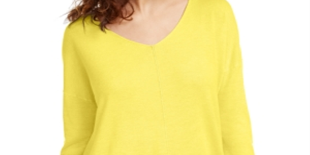 Hippie Rose Junior's V Neck Tunic Sweater Yellow Size X-Large
