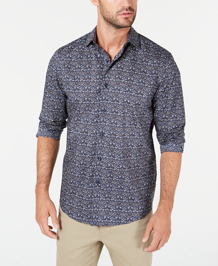 Tasso Elba Men's Cotton Tapestry Print Button Down Shirt Blue Size Medium