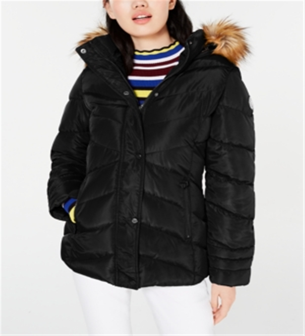 Madden Girl Womens Juniors Down Winter Puffer Coat Black Size 2XL