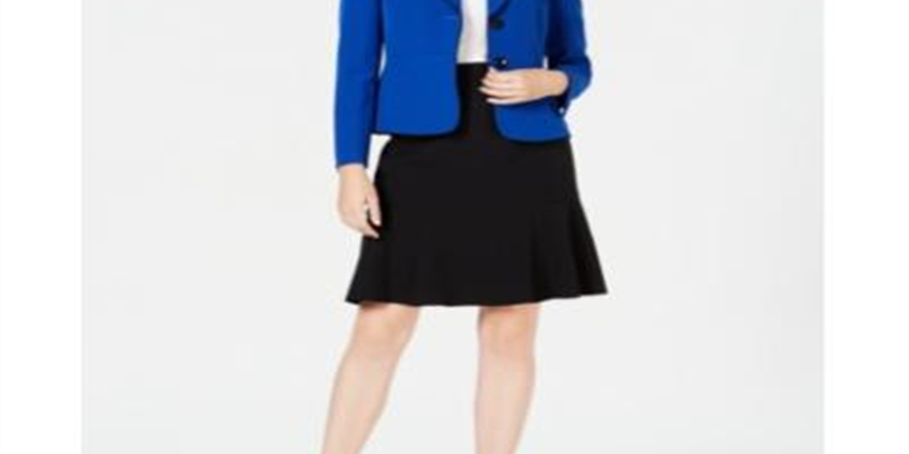 Le Suit Women's Shawl Lapel Skirt Suit Blue Size 8
