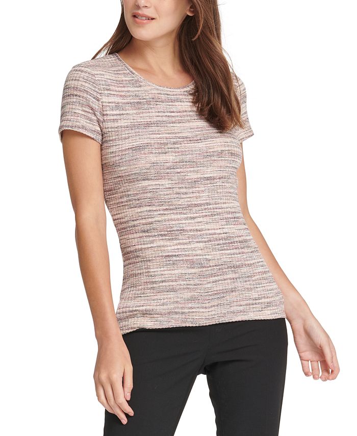 DKNY महिलाओं के लिए रिब्ड स्कूप नेक टॉप बेज, साइज़ XS
