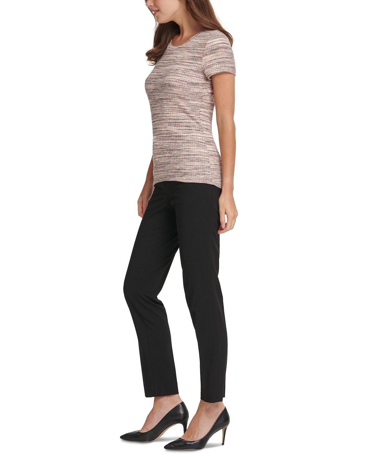 DKNY महिलाओं के लिए रिब्ड स्कूप नेक टॉप बेज, साइज़ XS