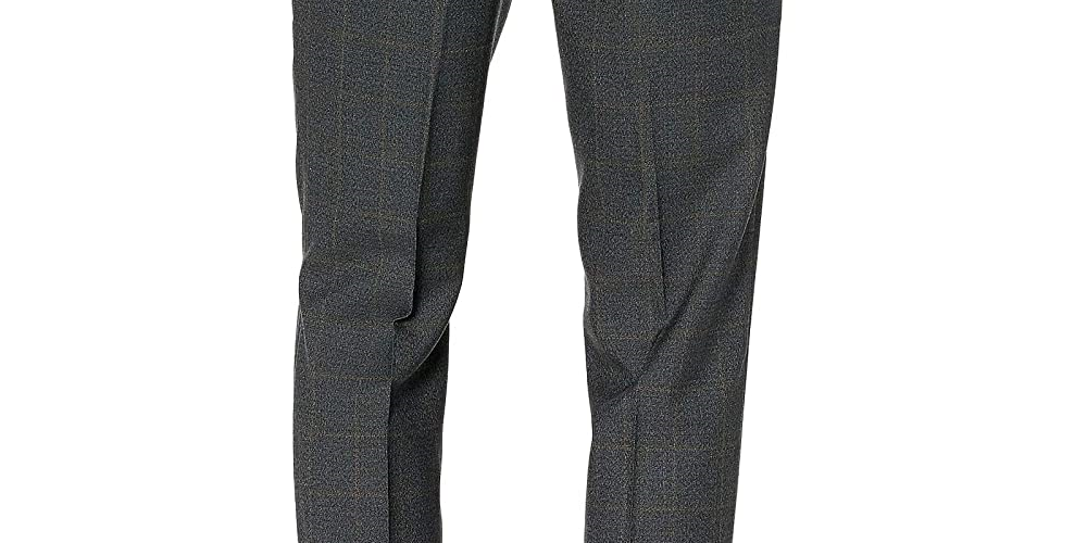 Perry Ellis Men's Slim Fit Large Windowpane Dress Pants Gray Size 31X30