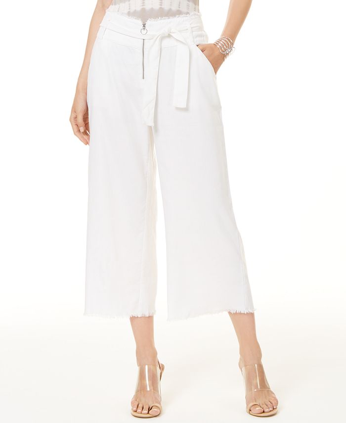 INC Concepts Women Frayed Zip-Front Culottes Wide Leg Pant Size 8 32 X 25 White Size 8