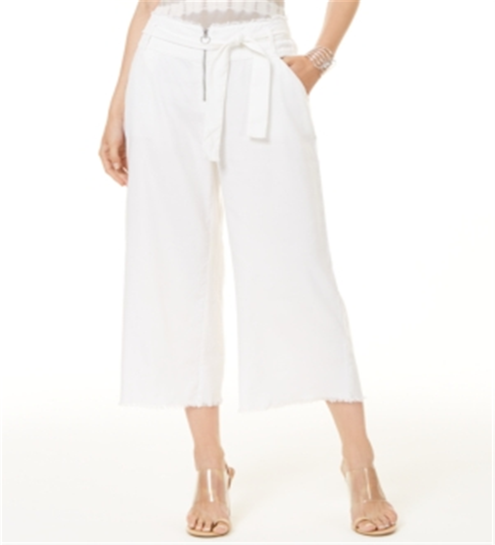 INC Concepts Women Frayed Zip-Front Culottes Wide Leg Pant Size 8 32 X 25 White Size 8