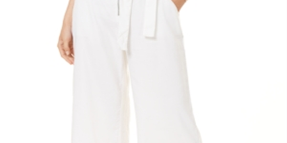 INC Concepts Women Frayed Zip-Front Culottes Wide Leg Pant Size 8 32 X 25 White Size 8