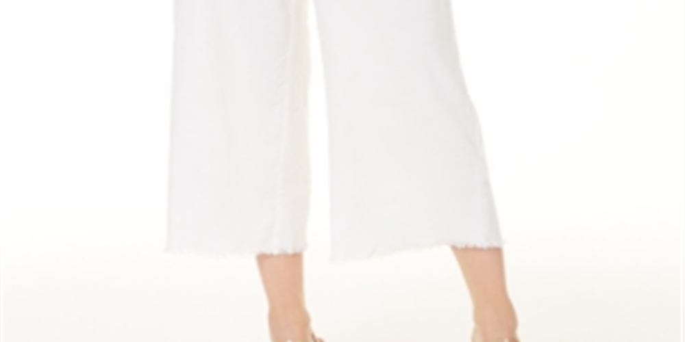 INC Concepts Women Frayed Zip-Front Culottes Wide Leg Pant Size 8 32 X 25 White Size 8