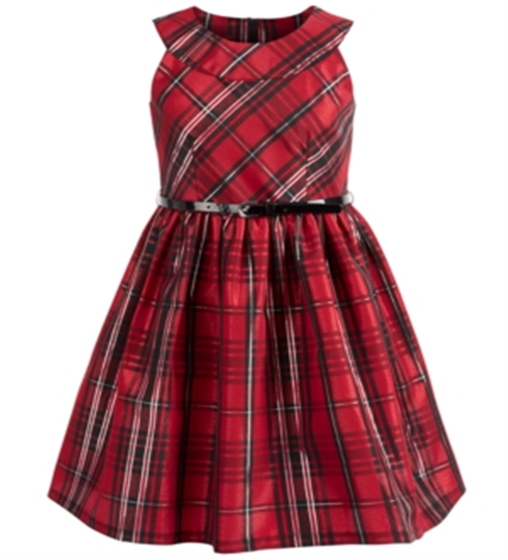 Bonnie Jean Big Girls Plus Size Belted Plaid Taffeta Dress - Red Size 20 Plus