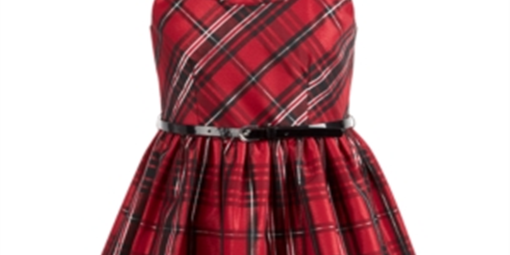 Bonnie Jean Big Girls Plus Size Belted Plaid Taffeta Dress - Red Size 20 Plus