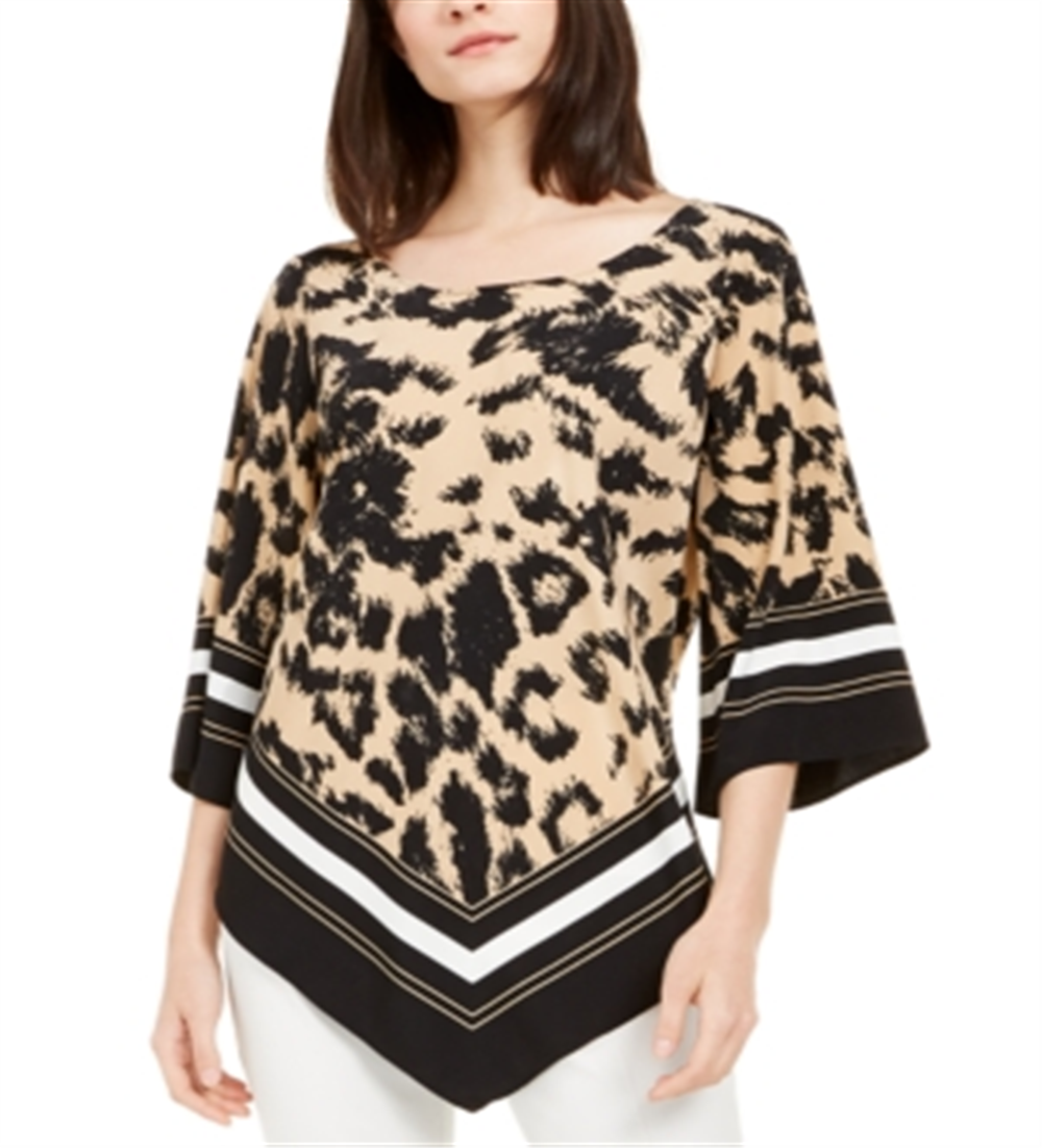 Alfani Women's Leopard Print Dolman Sleeve Blouse Brown Size Medium