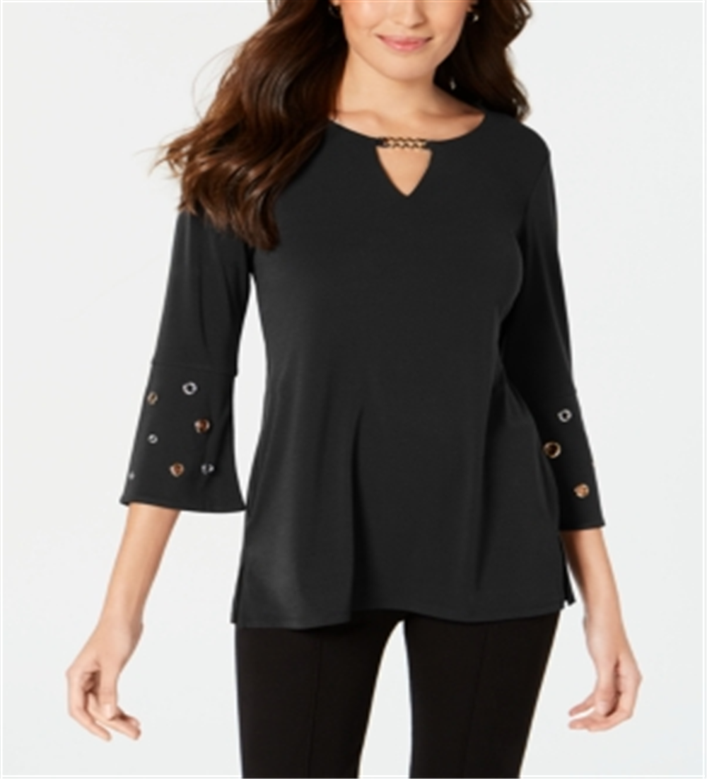 JM Collection Women's Chain Detail Crepe Top Black Size Petite Petite
