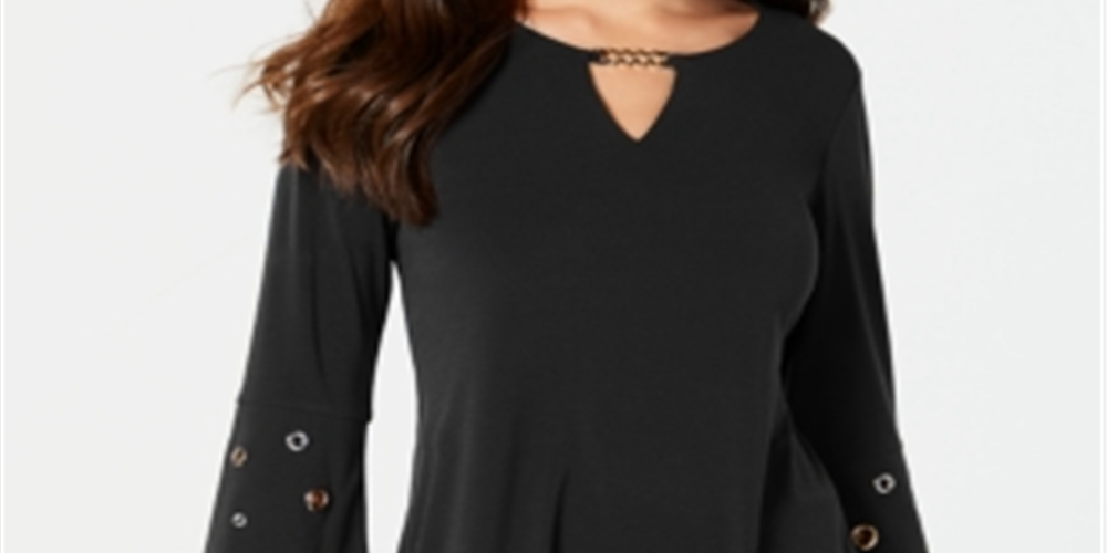 JM Collection Women's Chain Detail Crepe Top Black Size Petite Petite