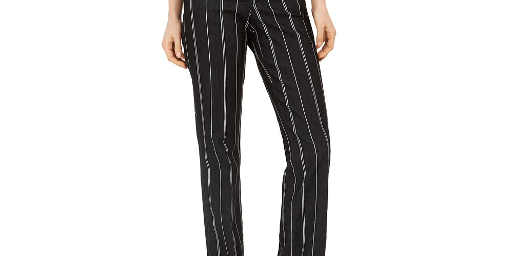 Charter Club Women's Denim Pinstriped Trousers  Black Size 18