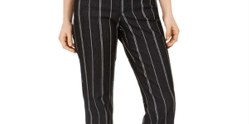 Charter Club Women's Denim Pinstriped Trousers  Black Size 18