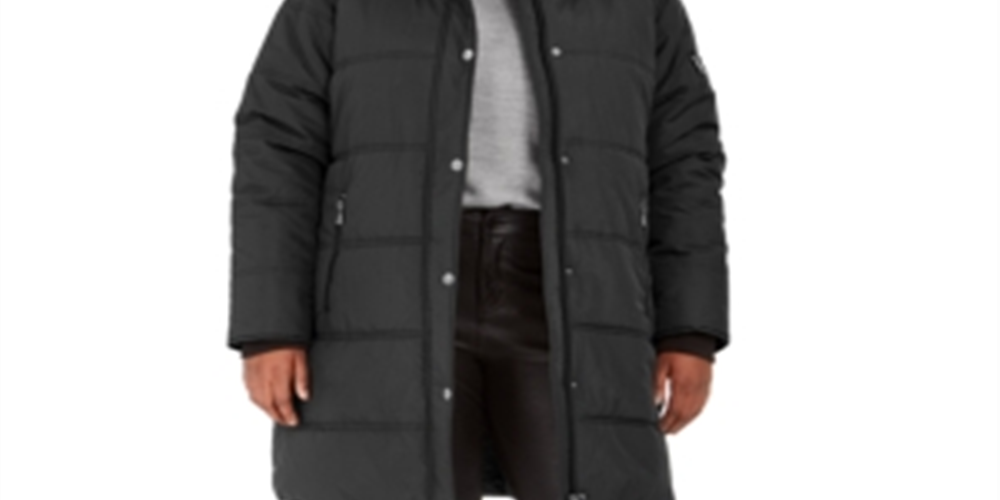 Maralyn & Me Women's Juniors' Plus Size Faux-Fur-Trim Hooded Puffer Coat Black Size 1X