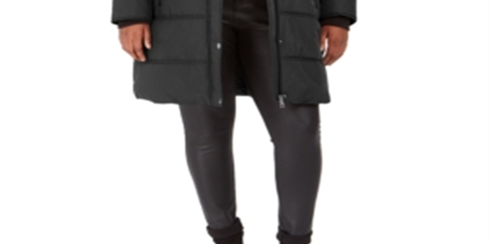 Maralyn & Me Women's Juniors' Plus Size Faux-Fur-Trim Hooded Puffer Coat Black Size 1X
