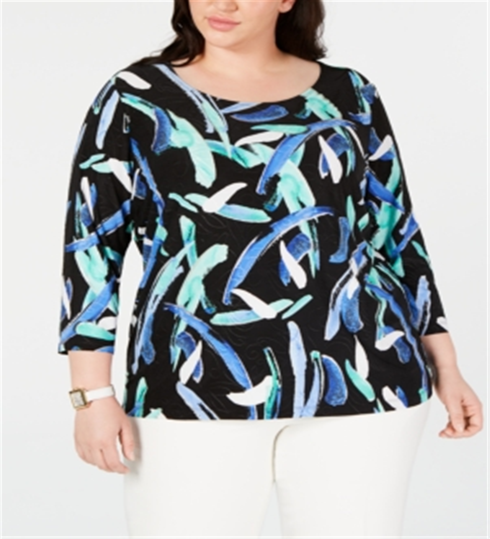 JM Collection Women's Plus Printed Jacquard Top Black Size 0X