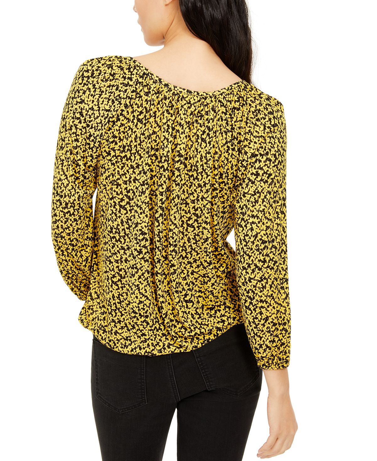 Michael Kors Women's Printed Long Sleeve Peasant Top Green Size Small