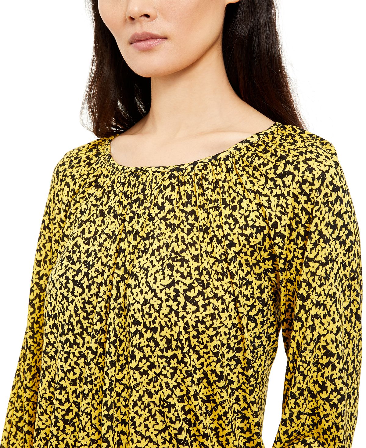 Michael Kors Women's Printed Long Sleeve Peasant Top Green Size Small