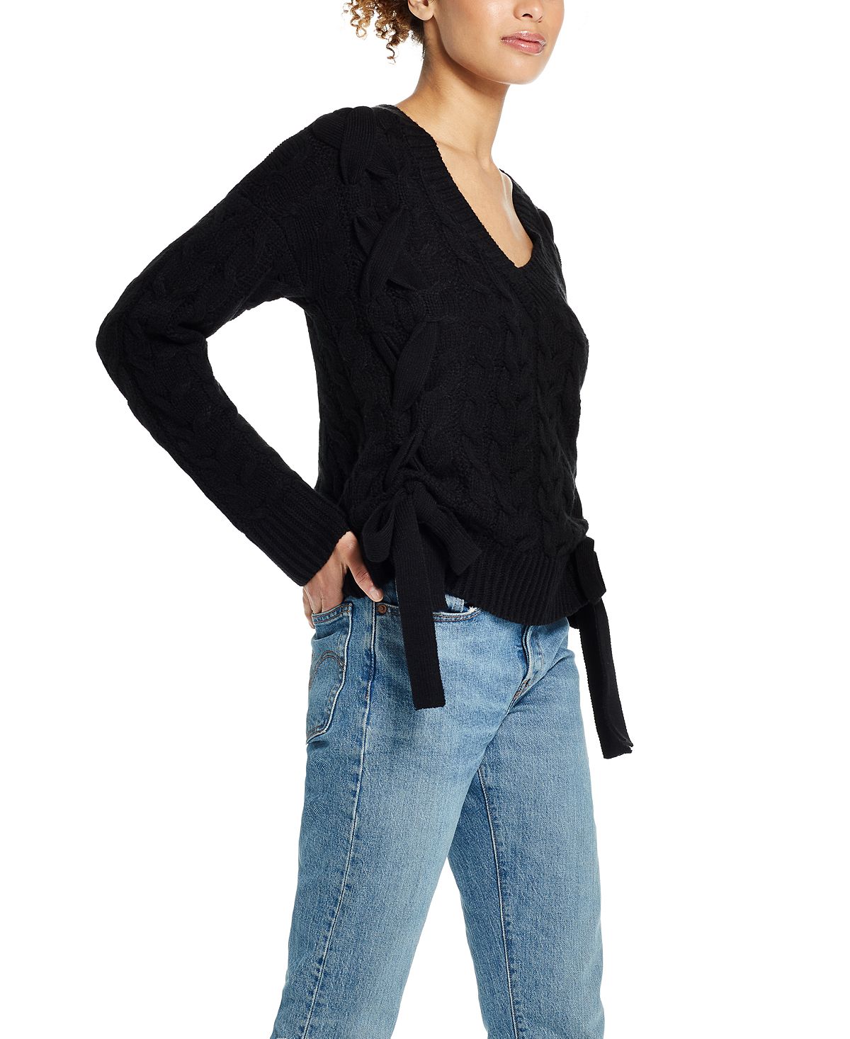 Weatherproof Vintage Women's Long Sleeve V Neck Sweater Black Size X-Large