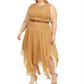 Calvin Klein Women's Plus Belted Printed Handkerchief Hem Dress Brown Size 22W