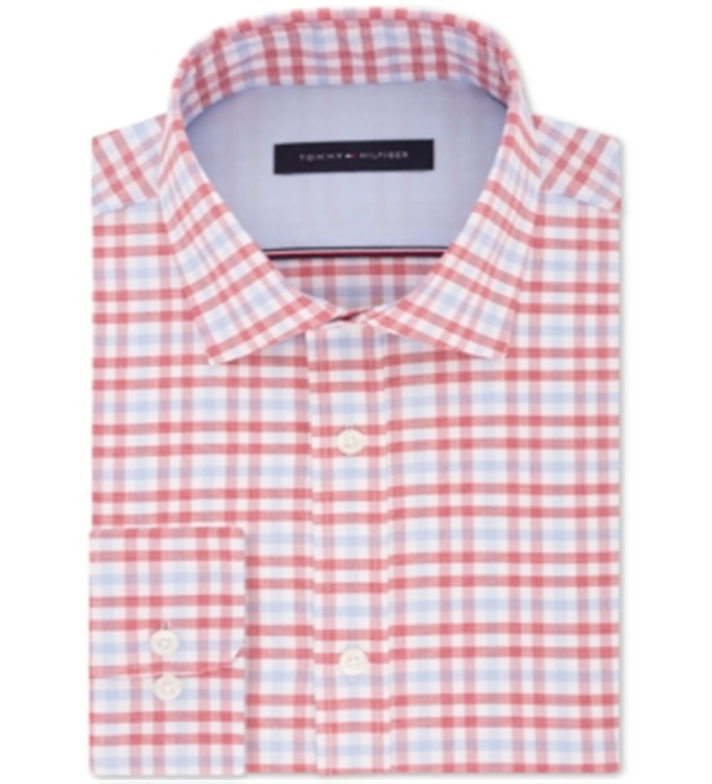 Tommy Hilfiger Men's Woven Plaid Button Down Shirt Red Size 34X35