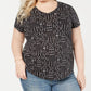 Style & Co Women's Cotton Printed V Neck Top Black Size 0X