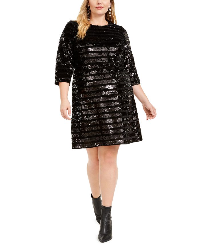 INC International Concepts Women's Sequined Above Knee Sheath Dress Black Size 0X
