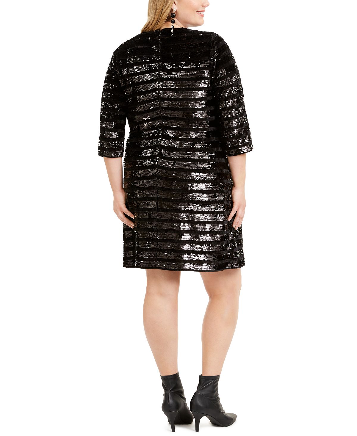 INC International Concepts Women's Sequined Above Knee Sheath Dress Black Size 0X
