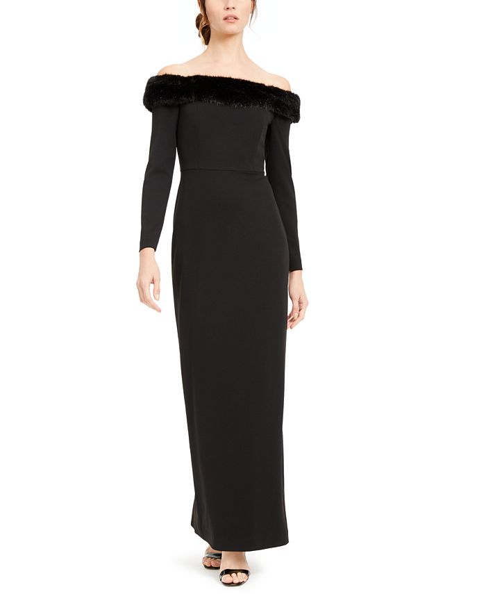 Calvin Klein Women's Long Sleeve Maxi Sheath Formal Dress Black Size 6