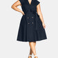 City Chic Women's Short Sleeve V Neck Below the Knee Wrap Dress Dress Green Size 20W