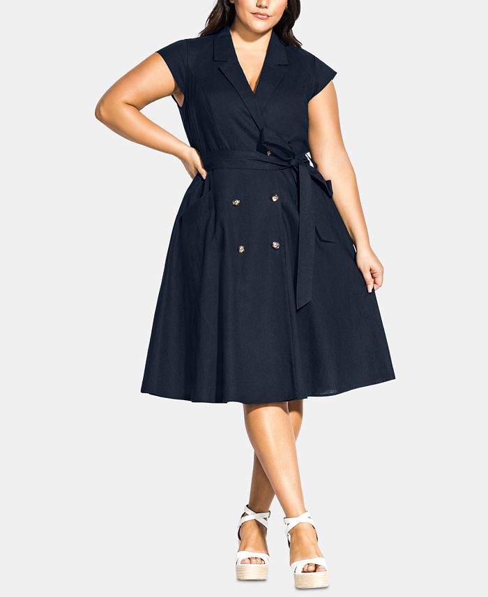 City Chic Women's Short Sleeve V Neck Below the Knee Wrap Dress Dress Green Size 20W