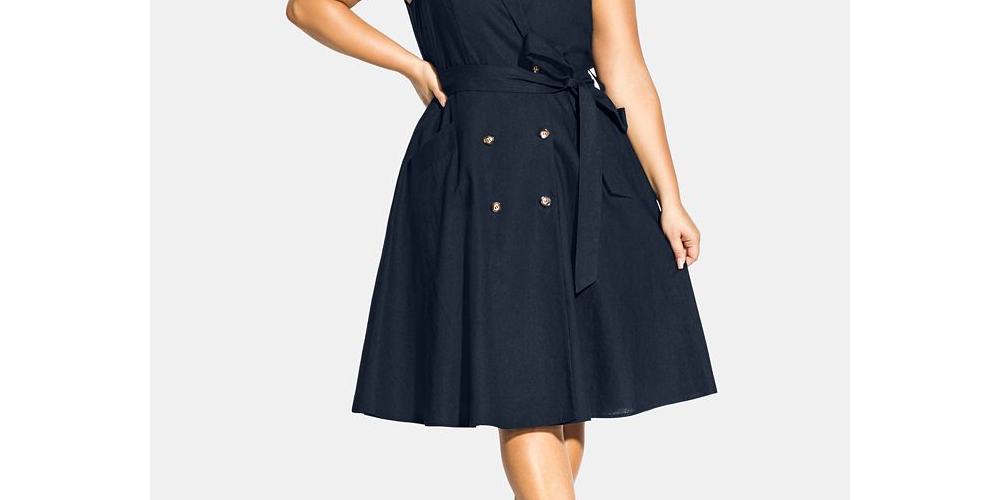 City Chic Women's Short Sleeve V Neck Below the Knee Wrap Dress Dress Green Size 20W