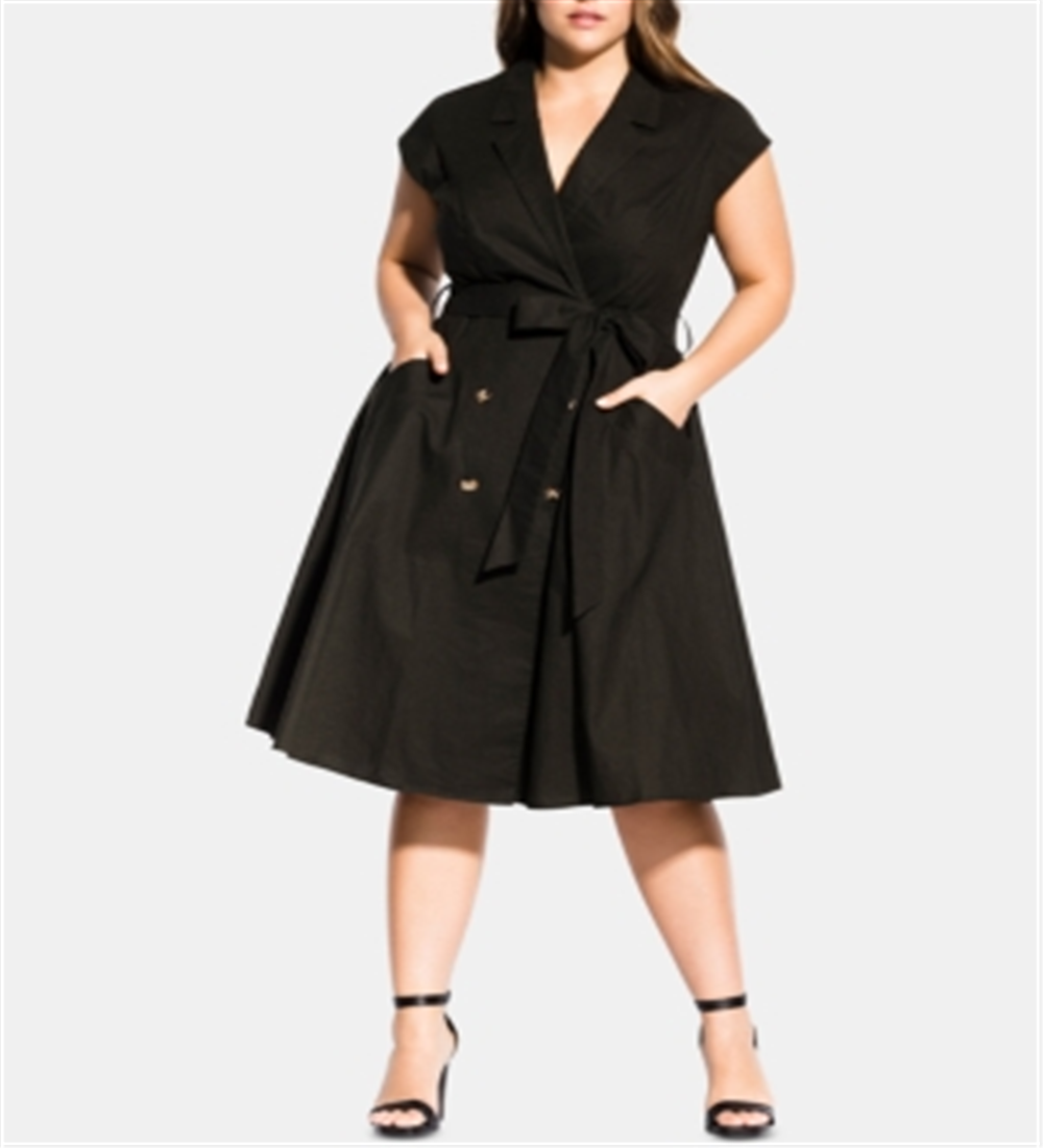 City Chic Women's Short Sleeve V Neck Below the Knee Wrap Dress Dress Green Size 20W