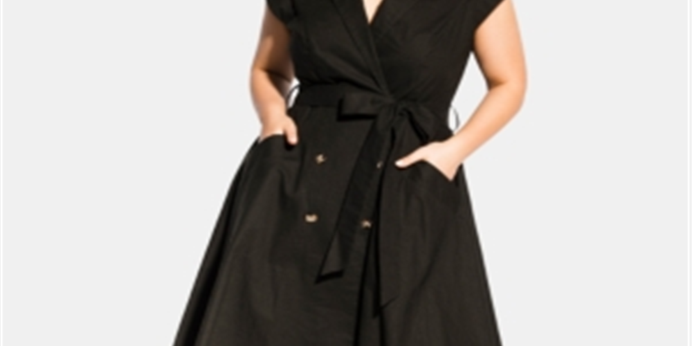 City Chic Women's Short Sleeve V Neck Below the Knee Wrap Dress Dress Green Size 20W