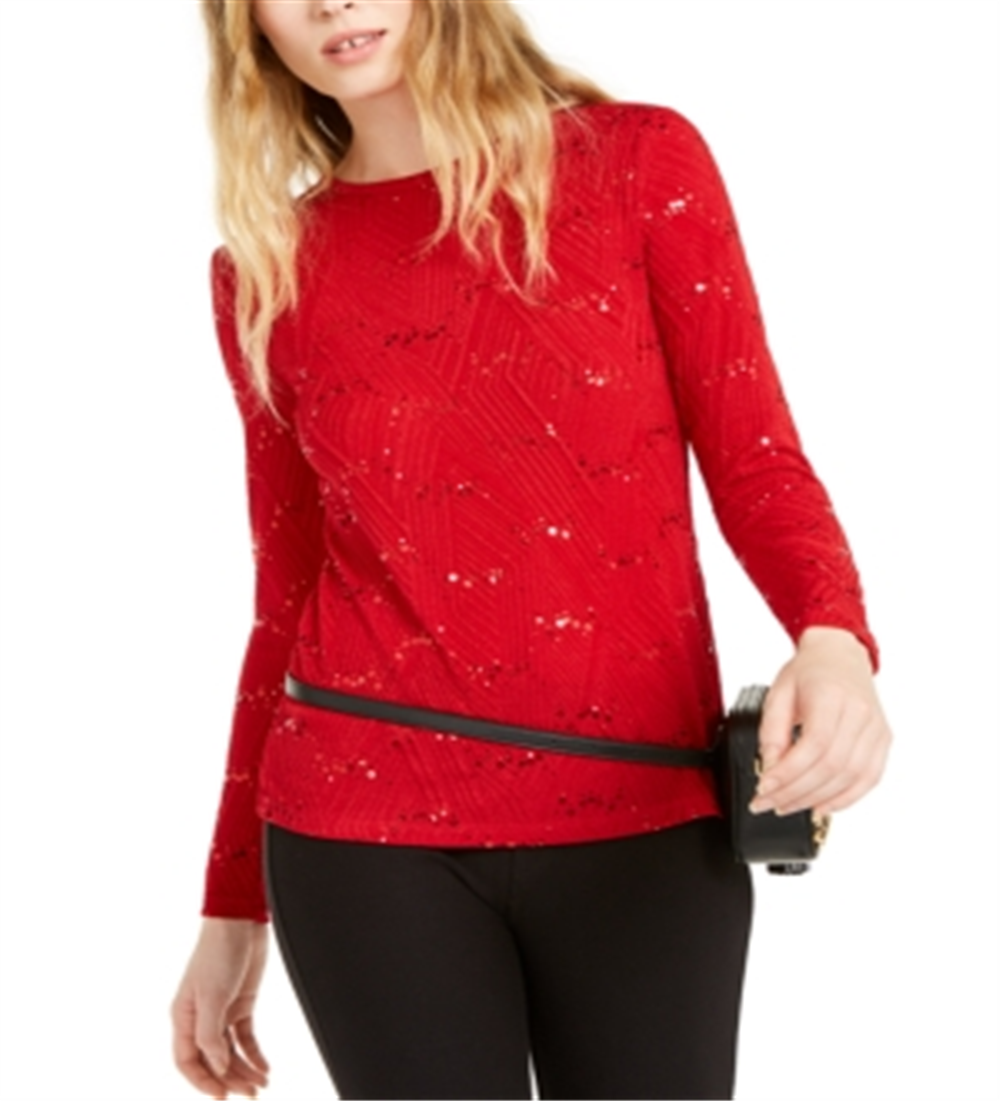 Michael Kors Women's Sequinned Jacquard Top Red Size M