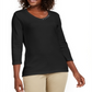 Karen Scott Women's Grommet Neck Cotton Top Black Size Small