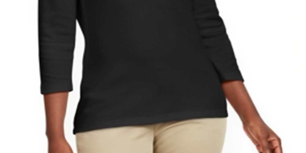 Karen Scott Women's Grommet Neck Cotton Top Black Size Small