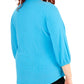NY Collection Women's Plus Size 3/4 Sleeve Mandarin Collar Top Blue Size 1X