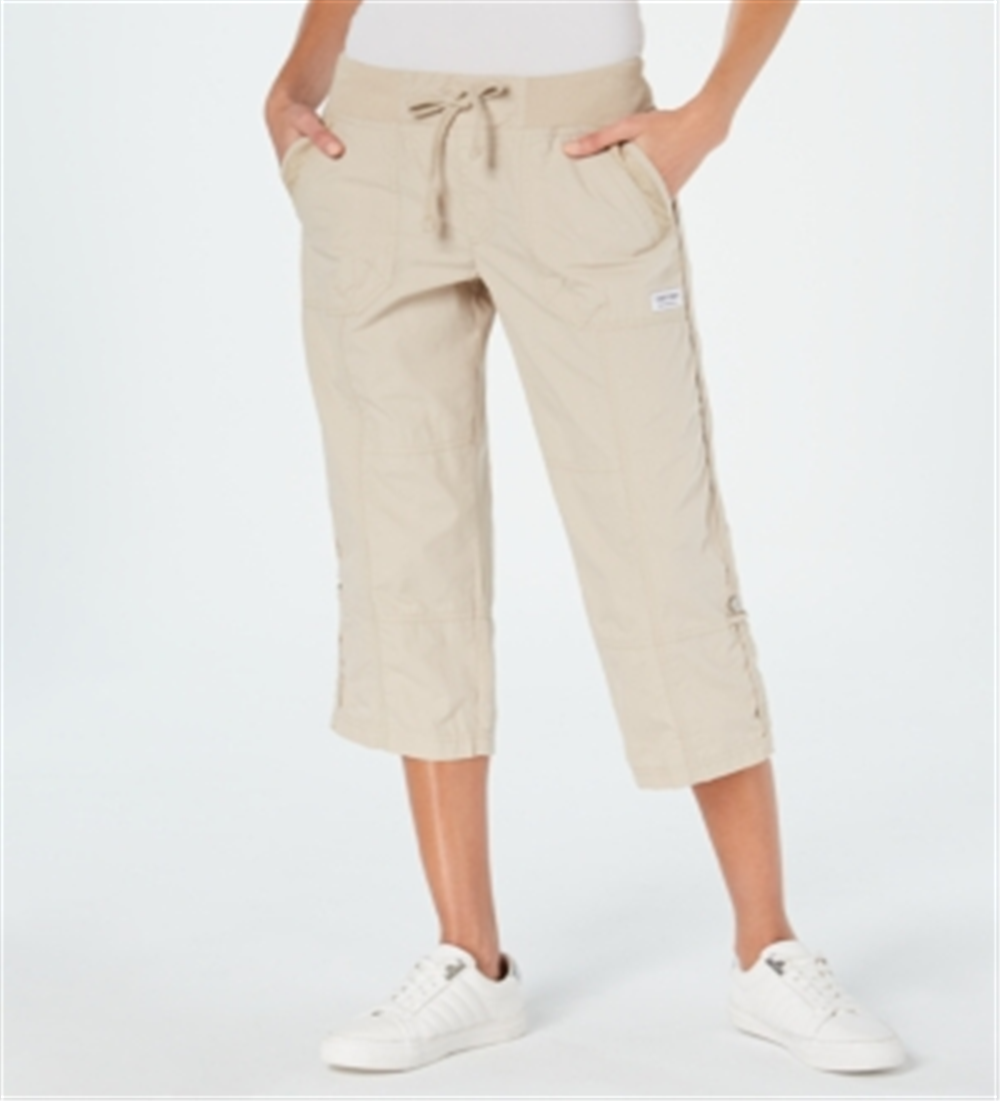 Calvin Klein Women's Capri Roll Tab Performance Pants Brown Size Small