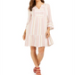 Style & Co Women's Printed Bell Sleeve Dress Pink Size Small