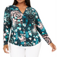 INC International Concepts Women's Printed Split Neck Top Green Size 0X