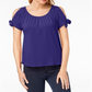INC International Concepts Women's Cold Shoulder Tie Sleeve Blouse Blue Size Petite S
