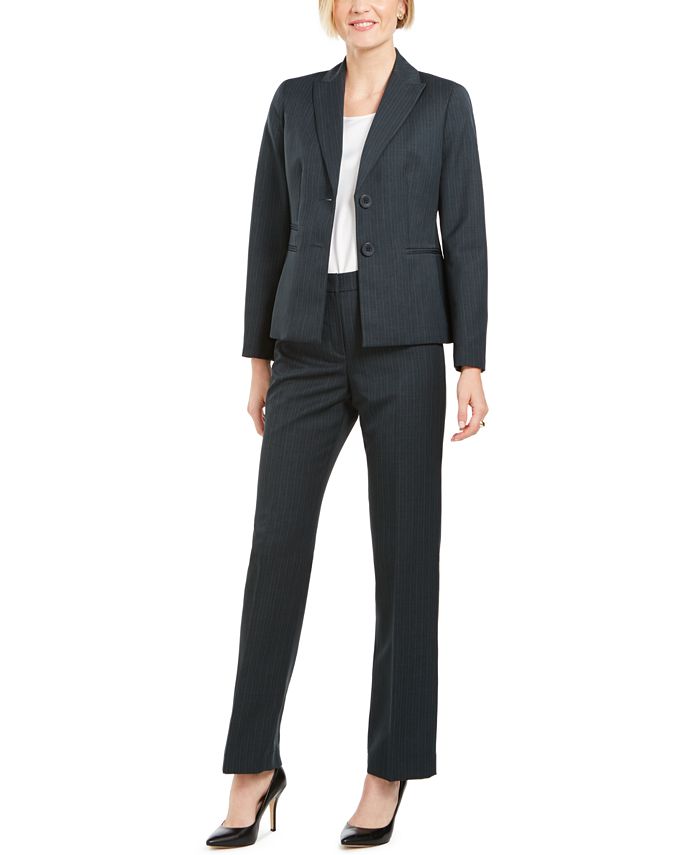 Le Suit Women's Notch Collar Hidden Pockets Two Button Blazer Navy Size 2 Petite