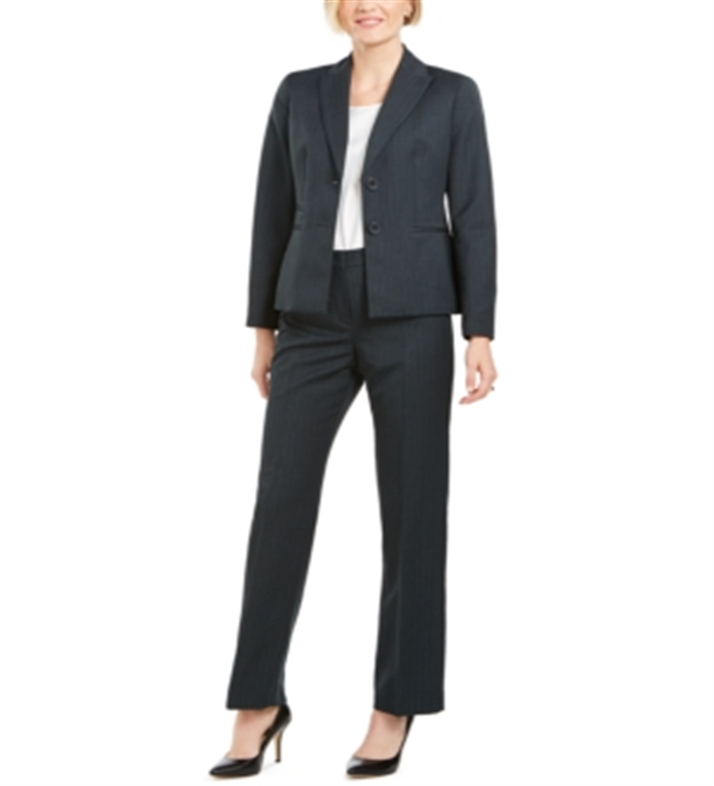 Le Suit Women's Notch Collar Hidden Pockets Two Button Blazer Navy Size 2 Petite